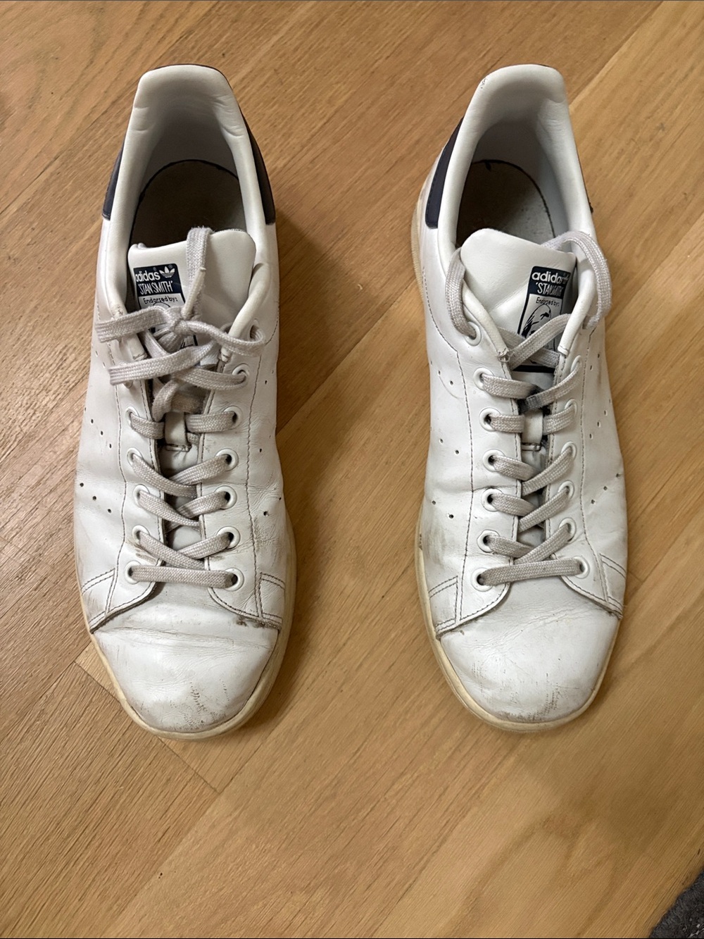 adidas White Leather Men’s Sneakers with Navy Heel Tab